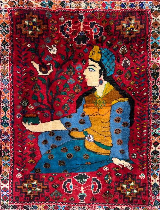 4'2"x5'3" Gorgeous Hand-Knotted 100% Wool Pile Pictorial Area Rug - Carpet