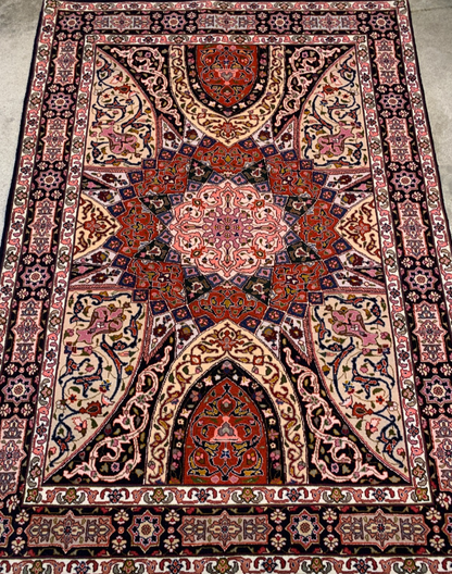 3'5"x5' Hand-Knotted Silk & Wool Tabrize Gonbadi Area Rug
