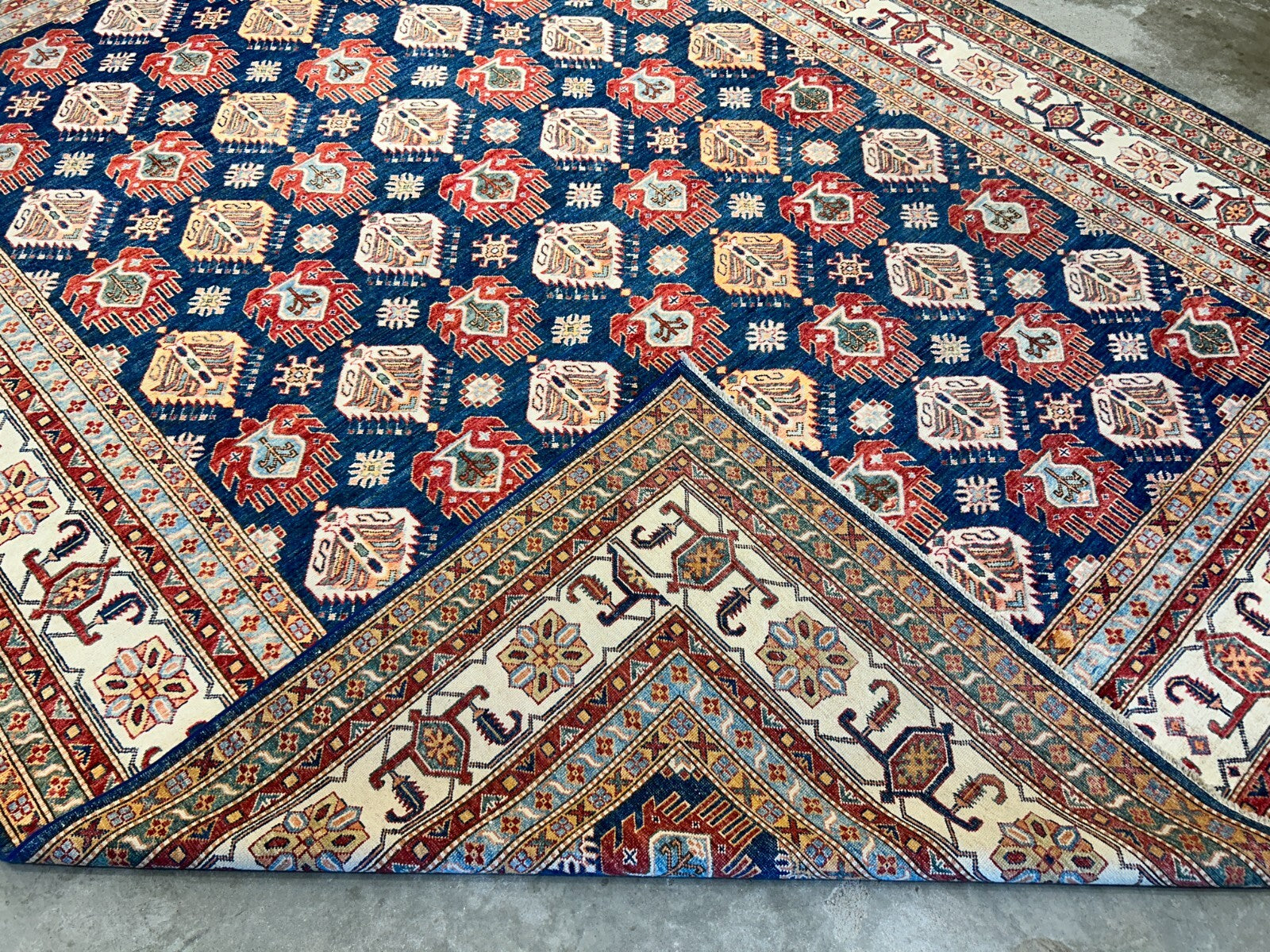 8'9"x11'11" Hand-Knotted 100% Wool Pile Kazak Design Carpet - Area Rug