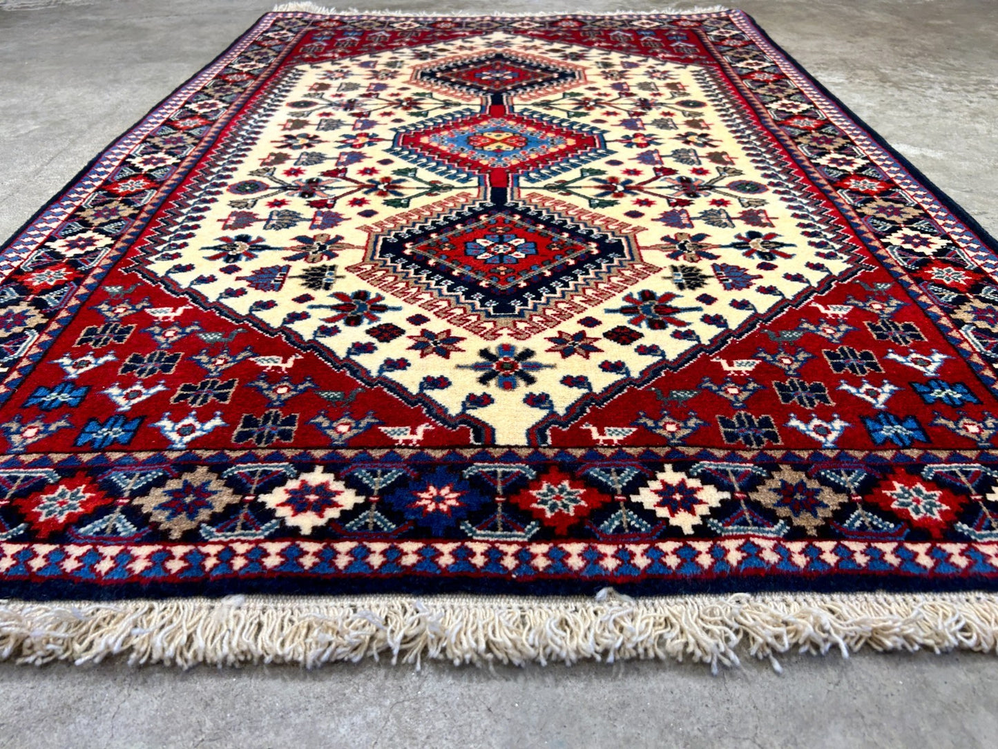 3'5"x5' Hand-Knotted 100% Wool Pile Yalamehe Rug