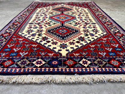 3'5"x5' Hand-Knotted 100% Wool Pile Yalamehe Rug