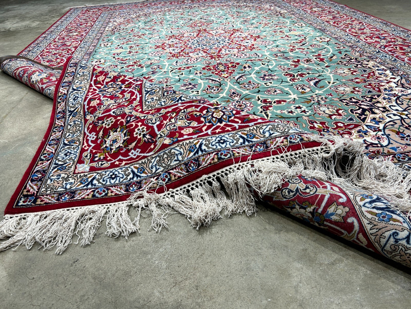 6'9"x10' Extra-Fine Hand-Knotted Wool & Silk Blend Isfahane Area Rug - Signed