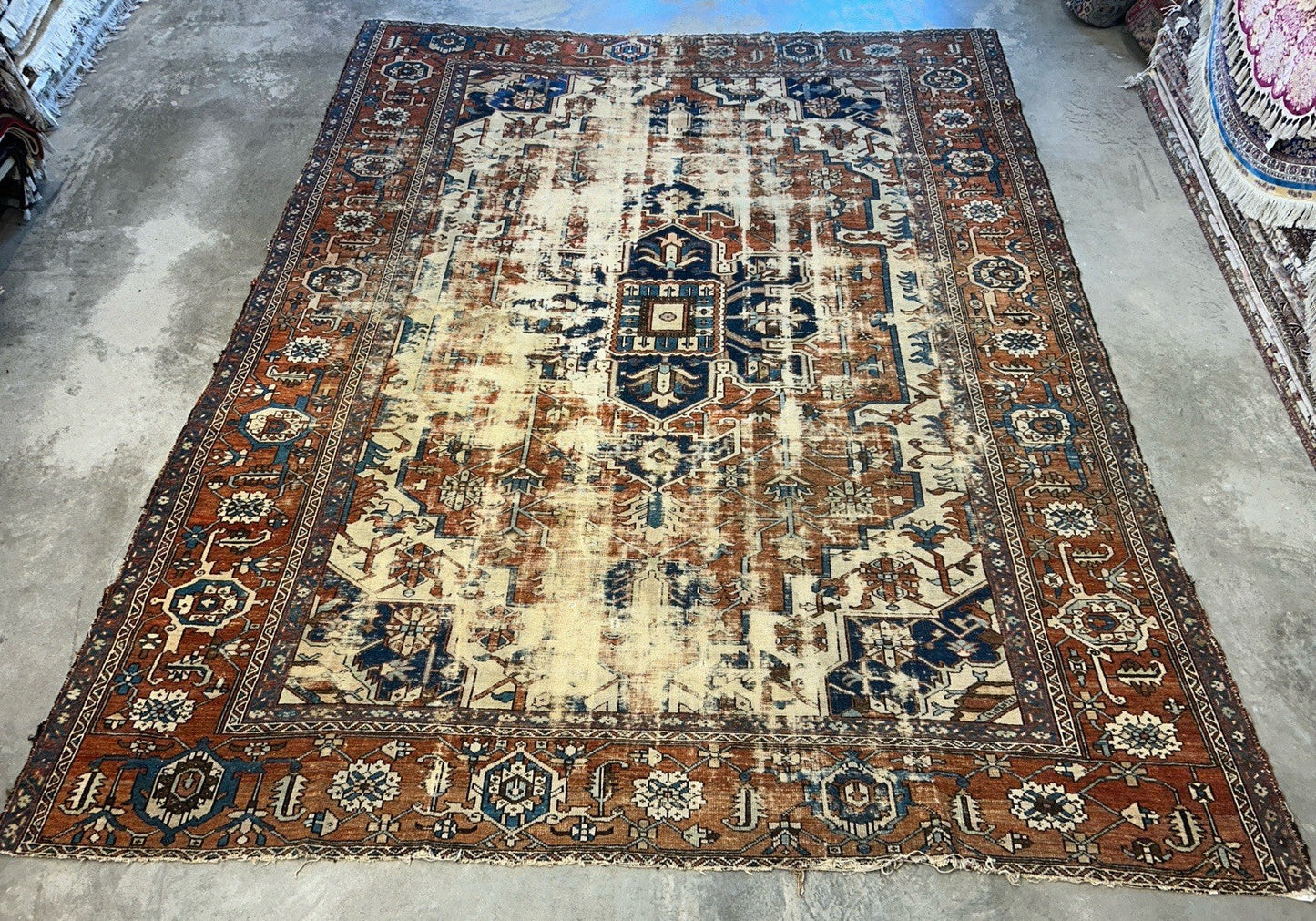 Collector Item- 10’5”x12’8” Old Antique Hand-Knotted Wool Pile Serapie Area Rug