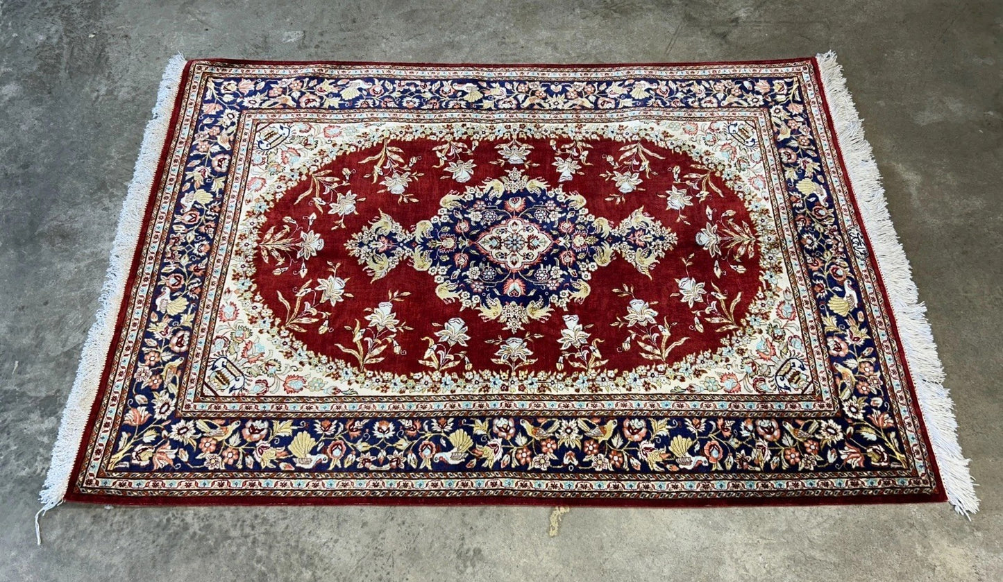 3'3"x5' Exquisite Fine Hand-Knotted 100% Silk Qume Area Rug