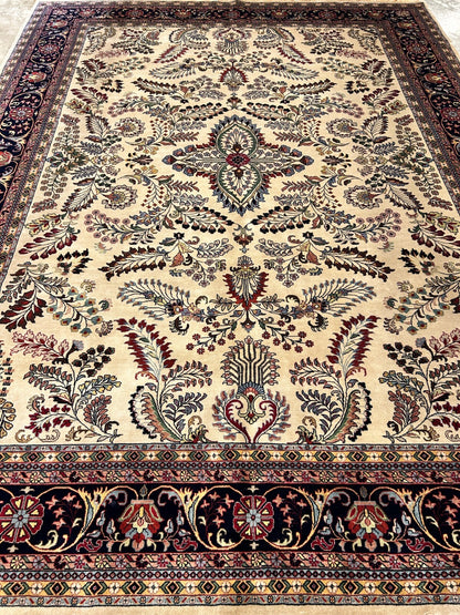 9'1"x12'1" Hand-Knotted 100% Lamb Wool Sarouke Design Carpet - Area Rug