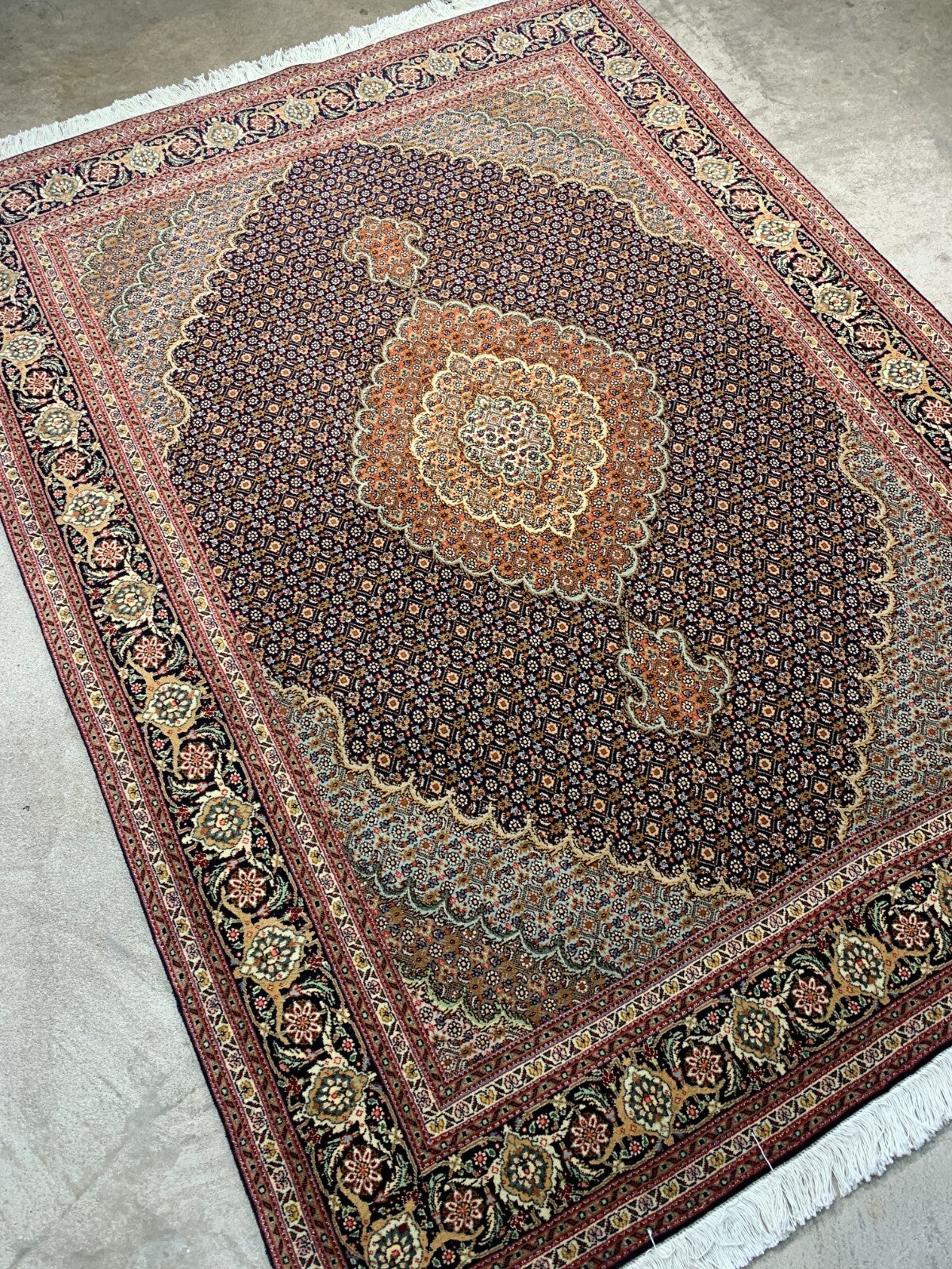 5'x6'7" Fine Hand-Knotted Wool & Silk Blend Tabrize Mahi Carpet - Area Rug