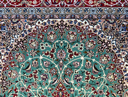 6'9"x10' Extra-Fine Hand-Knotted Wool & Silk Blend Isfahane Area Rug - Signed