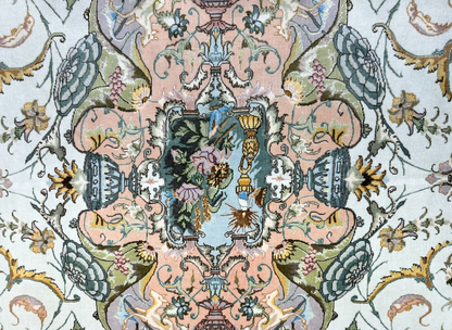 6'8"x10' Very-Fine Hand-Knotted Wool & Silk Blend Tabrize Carpet - Area Rug