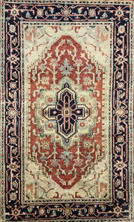 3’x5’ Hand-Knotted 100% Wool Indoserapi Area Rug - Carpet