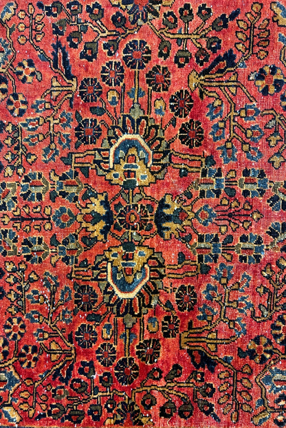 4'3"x6'9" Antique Hand-Knotted 100% Wool Pile Sarouke Area Rug - Carpet