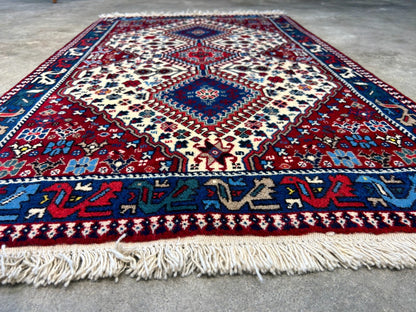 2'8"x4'3" Hand-Knotted 100% Wool Pile Yalamehe Carpet - Area Rug