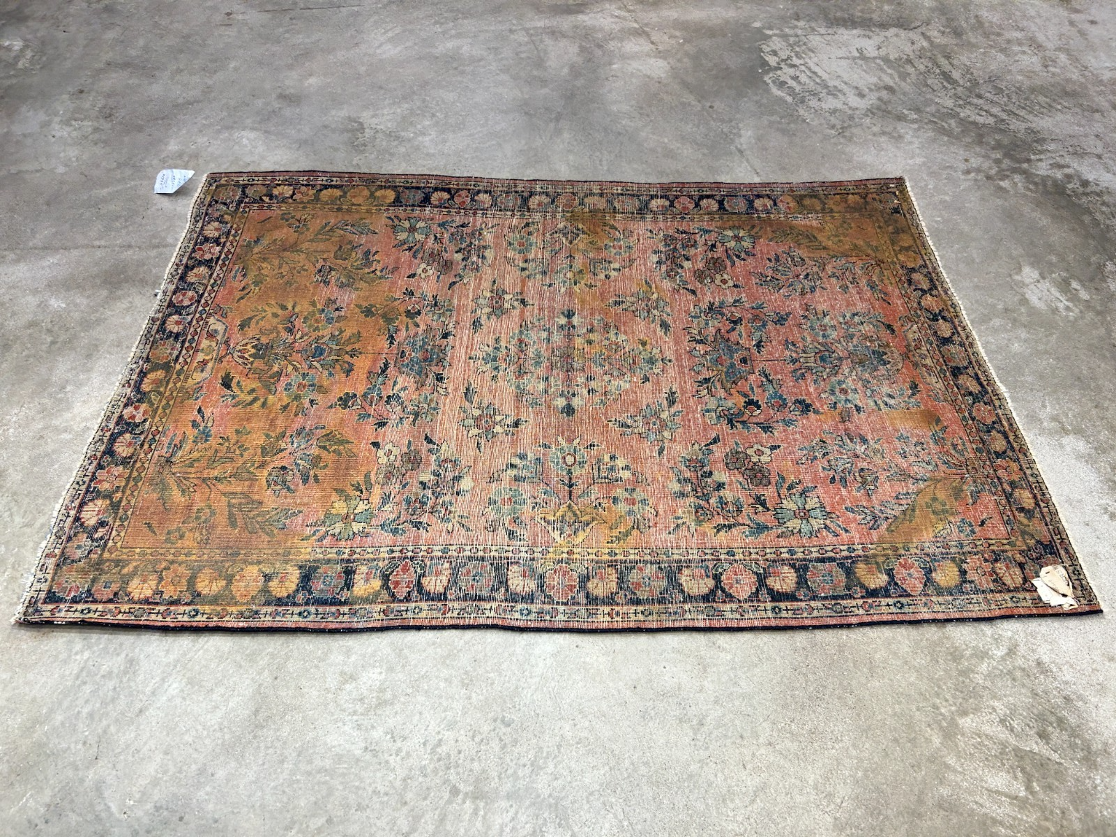 3'4"x4'10" Antique Hand-Knotted 100% Wool Pile Sarouke Mohajeran Rug
