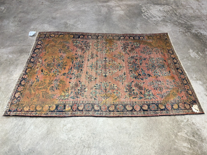 3'4"x4'10" Antique Hand-Knotted 100% Wool Pile Sarouke Mohajeran Rug