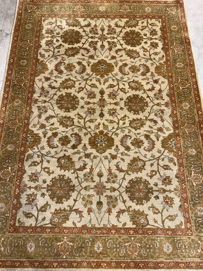 4'2"x6' Fine Hand-Knotted 100% Wool Pile All-Over Area Rug - Carpet