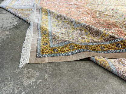 9'9"x13'4" Exquisite Signed Hand-Knotted 100% Silk Qume Rug