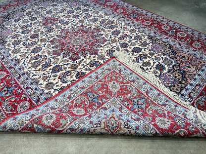6'9"x10'1" Extra-Fine Hand-Knotted Wool & Silk Blend Isfahane Carpet - Area Rug
