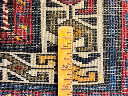 3'6"x4'1" Antique Hand-Knotted 100% Wool Pile Caucasian Rug