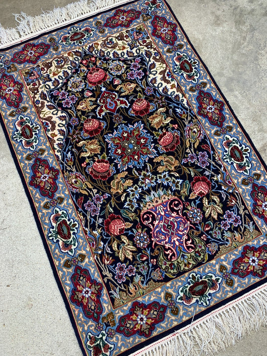 2'3"x3'6" Hand-Knotted Silk & Wool Esfahane Carpet - Area Rug