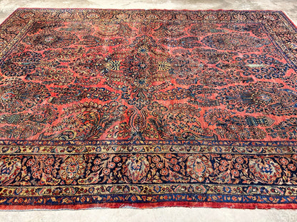 8'11"x11'8" Antique Fine Lamb Wool Sarouke Rug Hand-knotted Carpet