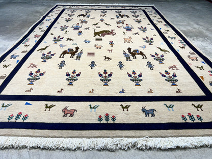 6'3"x9'4" Hand-Knotted 100% Wool Pile Gabeh Carpet - Area Rug
