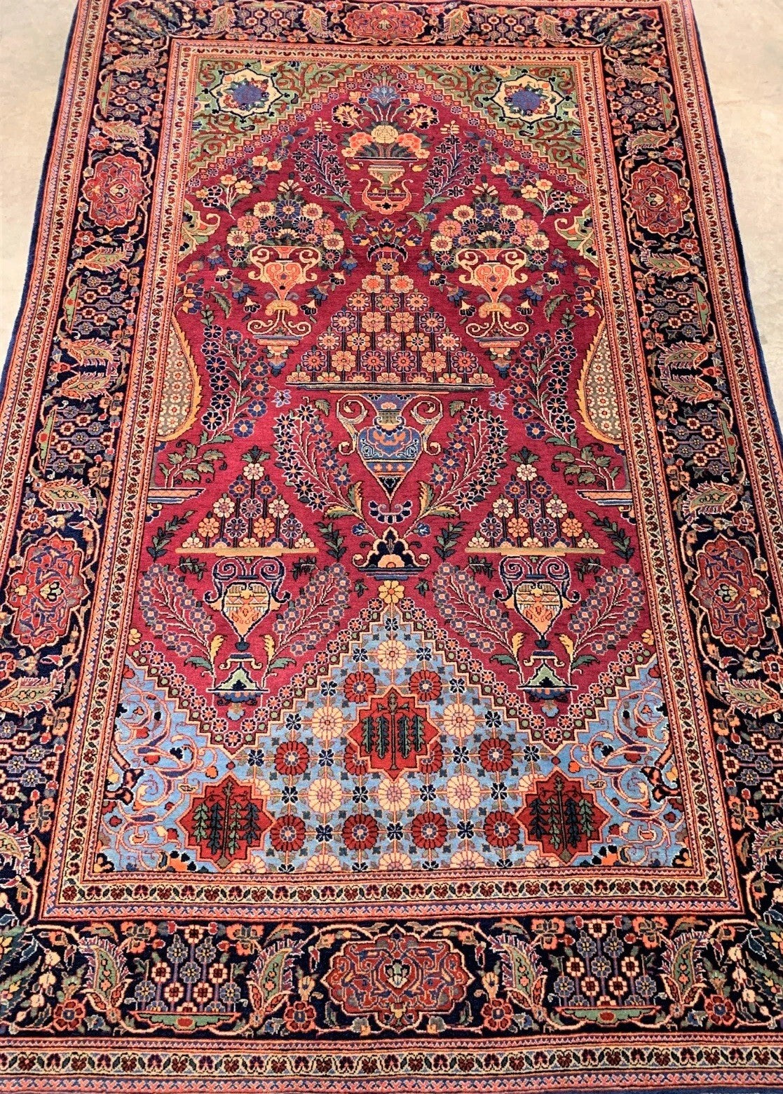Collector Item  4'3"x6'10" Antique Pre-1900 Fine Lamb Wool Pile Kashane Rug