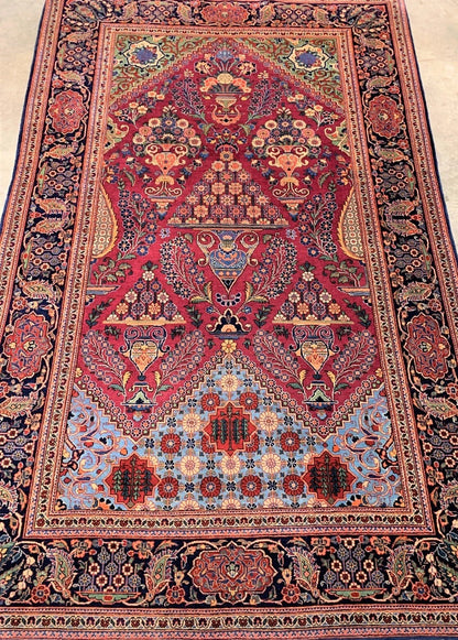 Collector Item  4'3"x6'10" Antique Pre-1900 Fine Lamb Wool Pile Kashane Rug