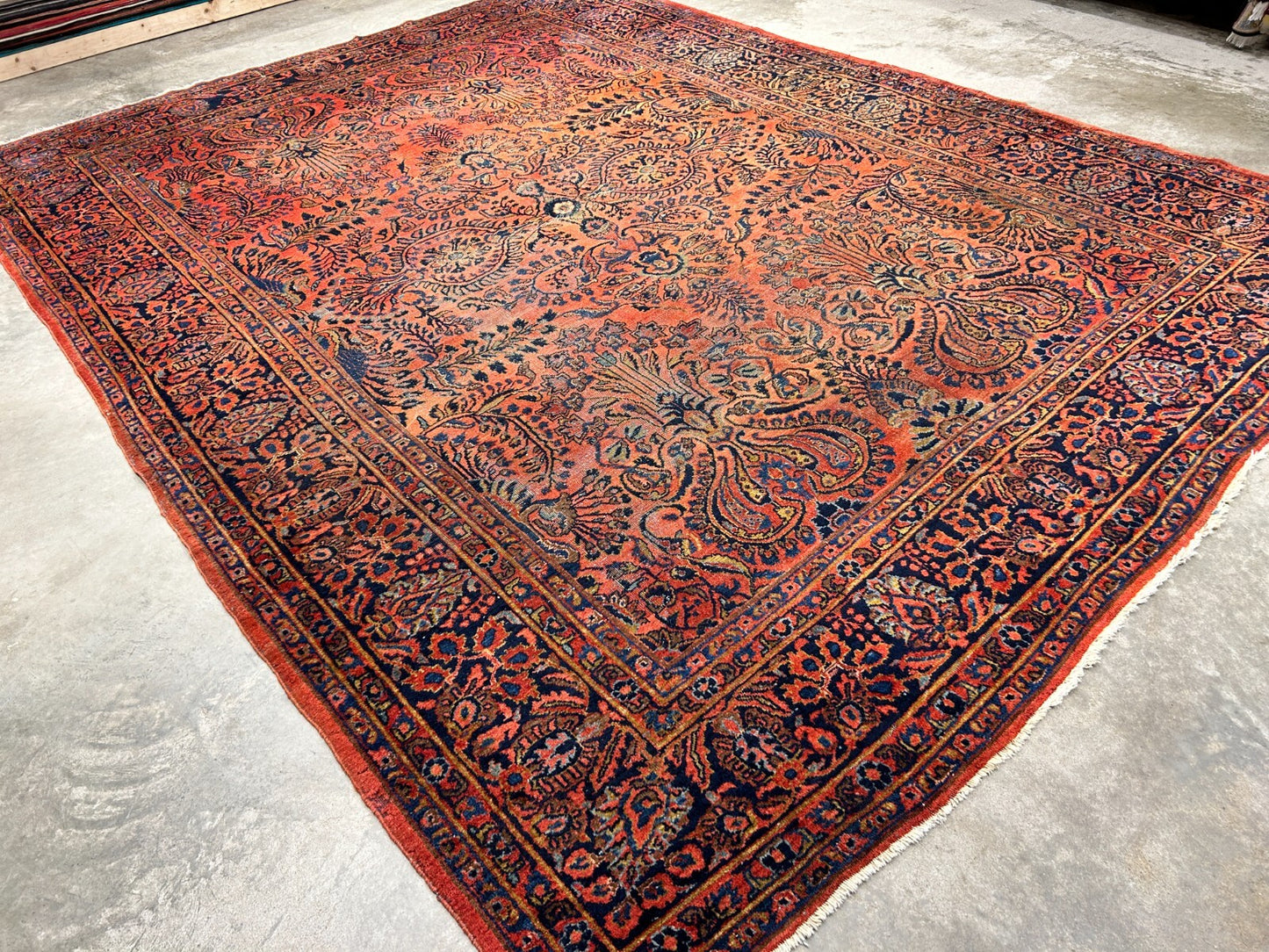 9'3"x12'7" Antique Fine Lamb Wool Sarouke Rug Hand-knotted Carpet