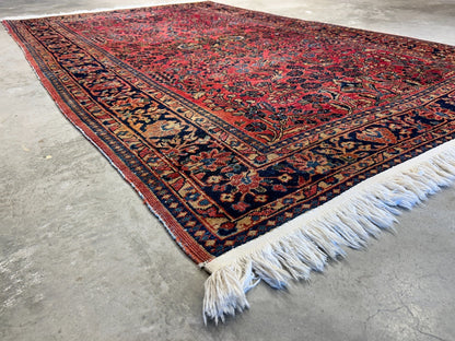 4'3"x6'9" Antique Hand-Knotted 100% Wool Pile Sarouke Area Rug - Carpet