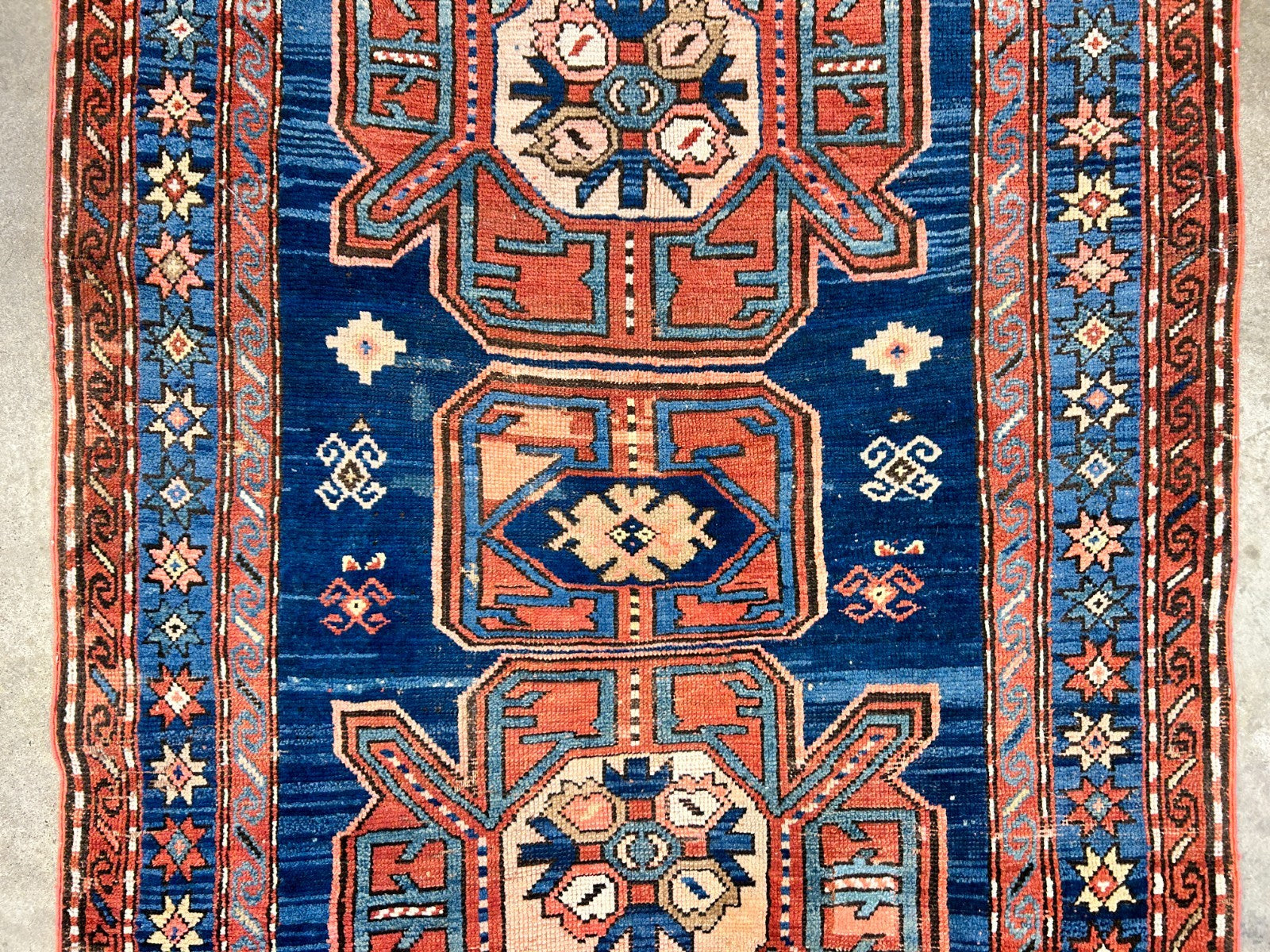 Collector Item - 4'1"x7'3" Antique Hand-Knotted 100% Wool Pile Russian Kazak Rug