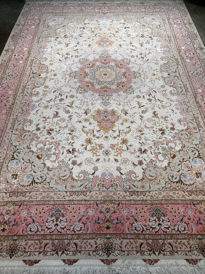 8'2"x11'8" Extra Fine 80-Raj Hand-Knotted Wool & Silk Tabrize Rug