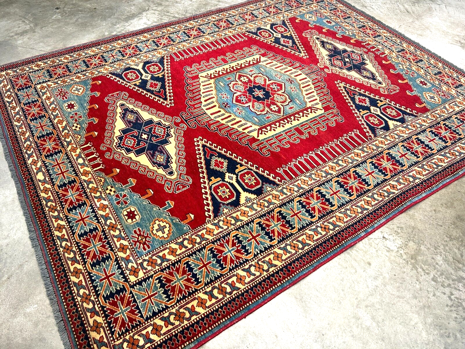 6'3"x7'10" Hand-Knotted 100% Wool Carpet - Fine Kazak Area Rug