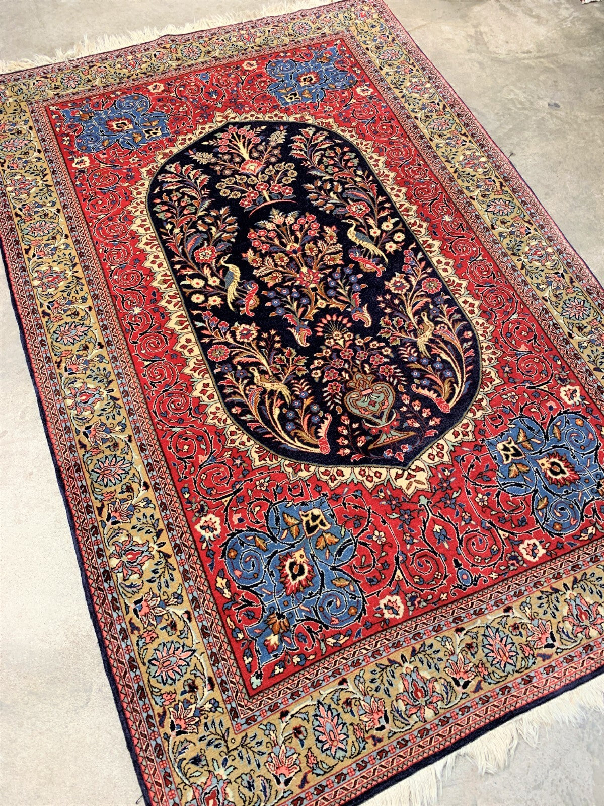 Collector Item -  4'4" x 6'7'' Very Fine Hand-Knotted 100% Wool Kashane Rug