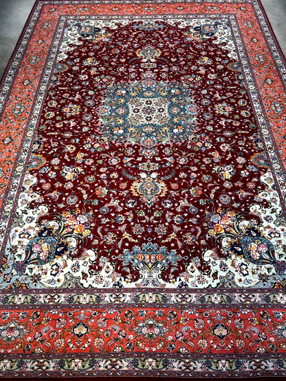 8'x11'7" Extra-Fine 70 Line Silk Foundation Hand-Knotted Wool & Silk Tabrize Rug