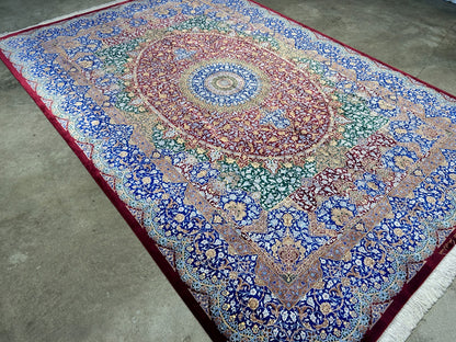 6'6"x10' Exquisite Extra-Fine Hand-Knotted 100% Silk Qume Carpet - Area Rug