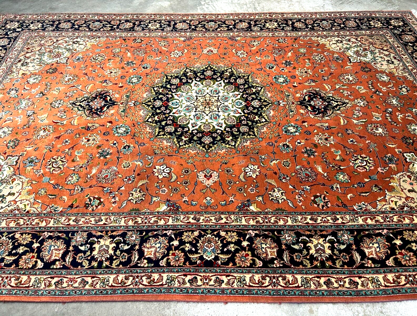 6'9"x10'2" Fine Hand-Knotted Wool & Silk Blend Tabrize Carpet - Area Rug