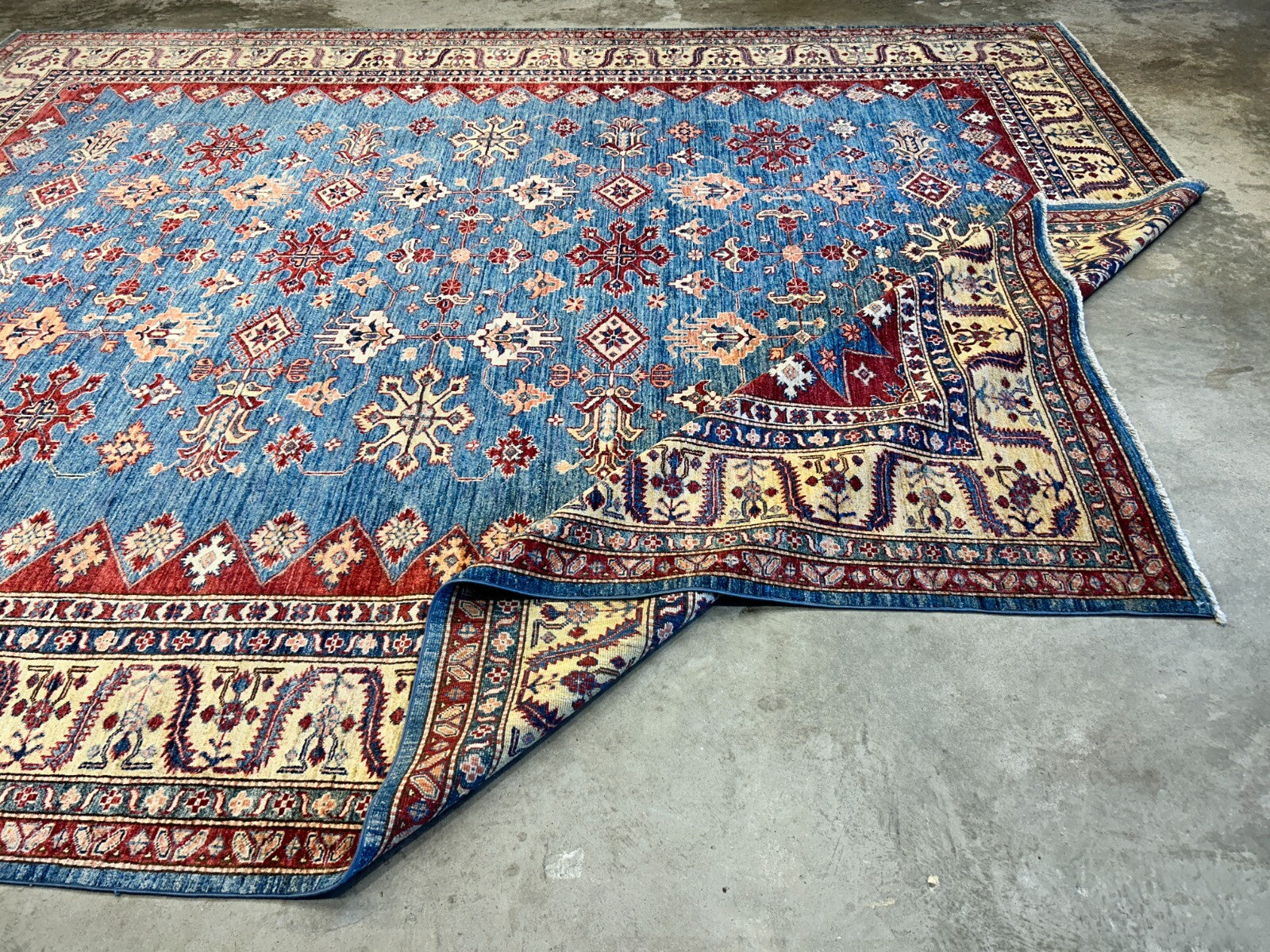 9'6"x11'7" Hand-Knotted 100% Wool Pile Kazak Design Carpet - Area Rug