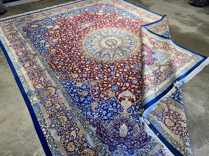 9'7"x12'10" Exquisite Signed Hand-Knotted 100% Silk Qume Rug