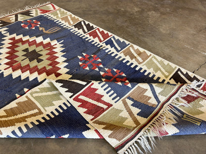 3'2x5'4" Hand-Knotted 100% Wool Flat-Weave Turkish Rug