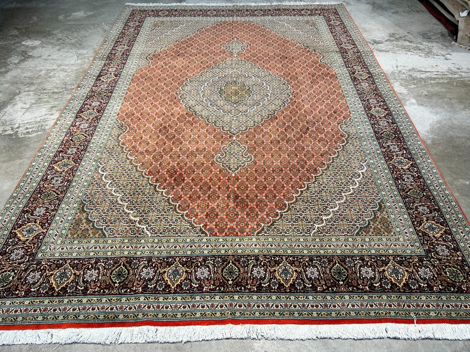 6'6"x9'6" Fine Hand-Knotted Wool & Silk Blend Tabrize Mahi Carpet - Area Rug