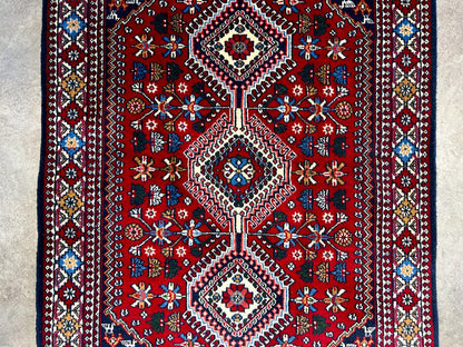 3'3"x5' Hand-Knotted 100% Wool Pile Yalamehe Rug