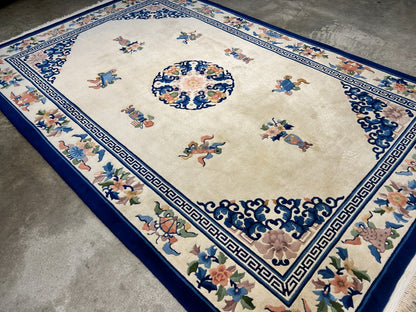 6'x9' Vintage Hand-Knotted Wool Oriental Art Deco Rug - Area Carpet