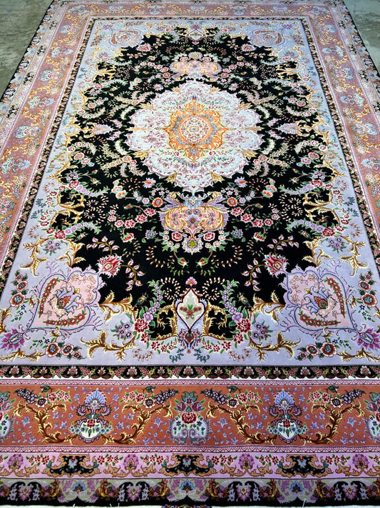 6'8"x10' Extra-Fine Hand-Knotted Wool & Silk Blend Tabrize Carpet - Area Rug