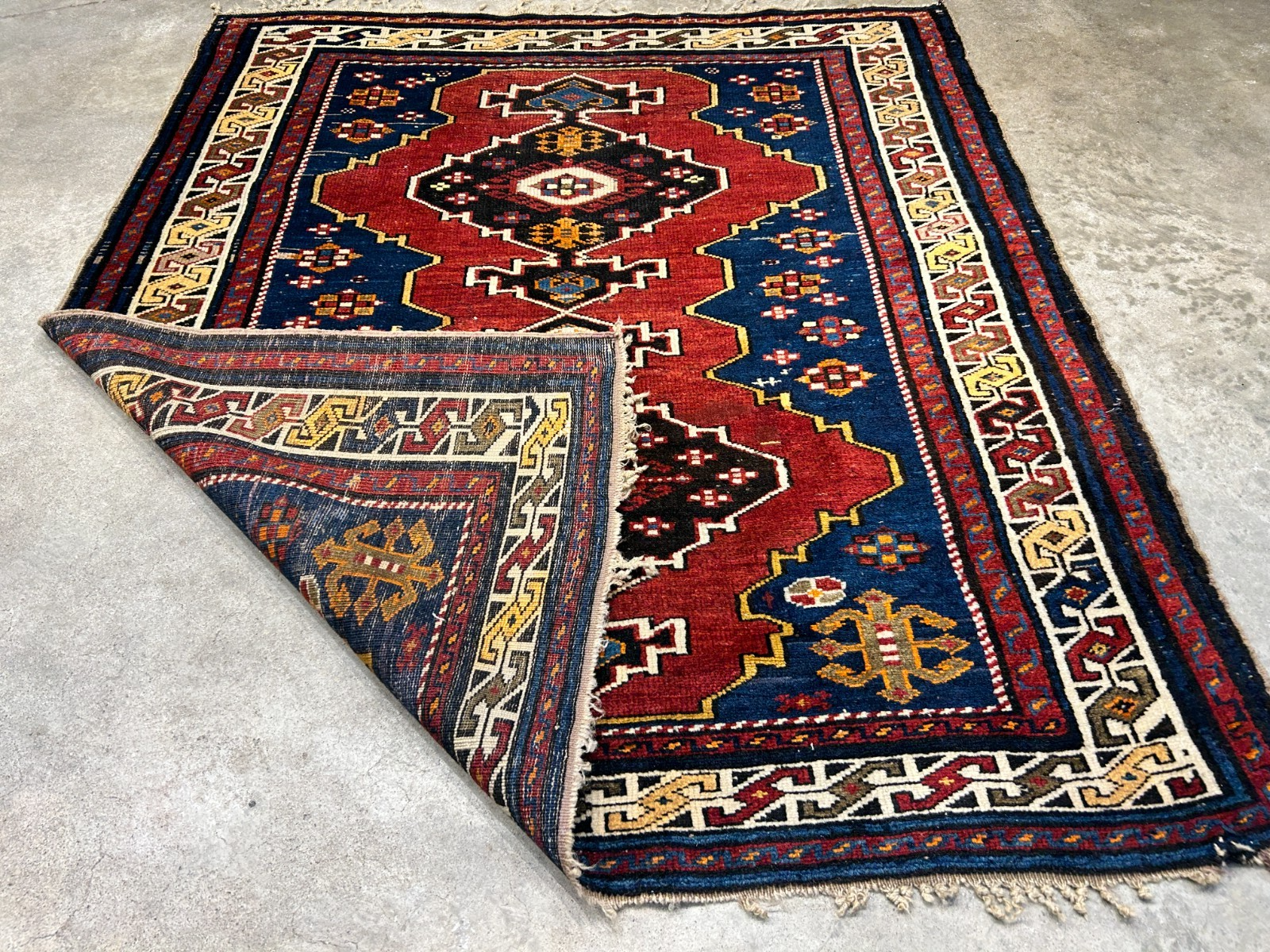 3'6"x4'1" Antique Hand-Knotted 100% Wool Pile Caucasian Rug