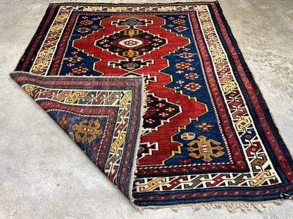 3'6"x4'1" Antique Hand-Knotted 100% Wool Pile Caucasian Rug