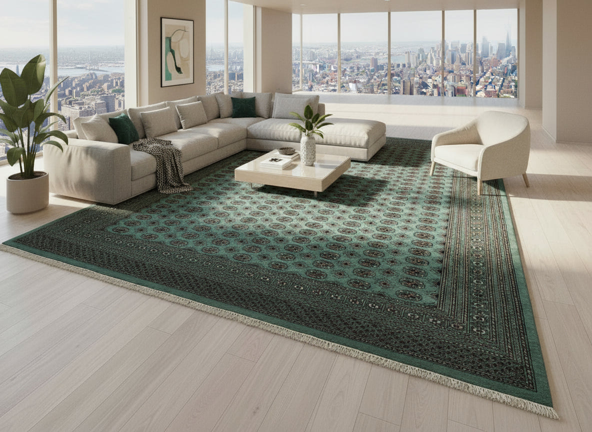 9'2"x12'2" Hand-Knotted 100% Wool Pile Bokhara Design Carpet - Area Rug