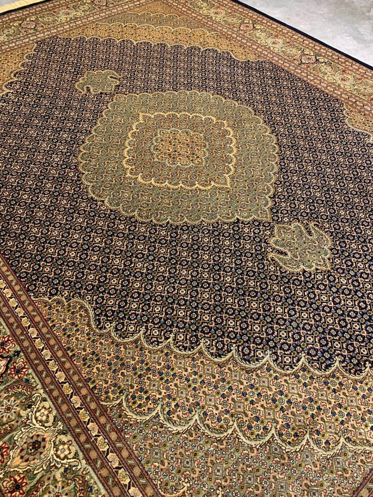 4'1"x6'6" Very Fine Hand-Knotted Wool & Silk Blend Tabrize Mahi Carpet -  Rug