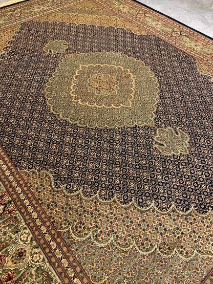 4'1"x6'6" Very Fine Hand-Knotted Wool & Silk Blend Tabrize Mahi Carpet -  Rug