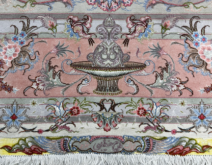 8'3"x11'7" Extremely Fine Hand-Knotted Wool & Silk Tabrize Area Rug - Signed