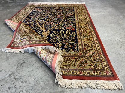 3'3"x4'11" Exquisite Extra-Fine Hand-Knotted 100% Silk Tree of Life Area Rug