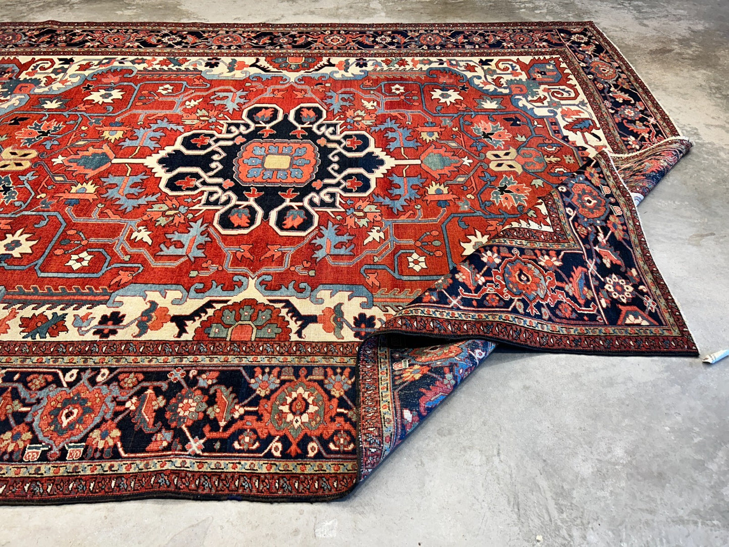 Collector Item - 9'x11'6" Hand-Knotted 100% Wool Pile Serapie Carpet - Area Rug